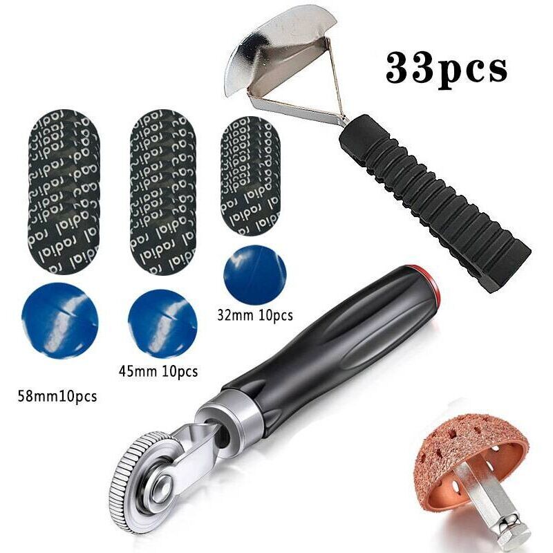 33-teiliges Reifenreparaturset – Reifenreparaturrolle, Reifenpolster, Felgen und Flicken für Autoreifen – 42 mm