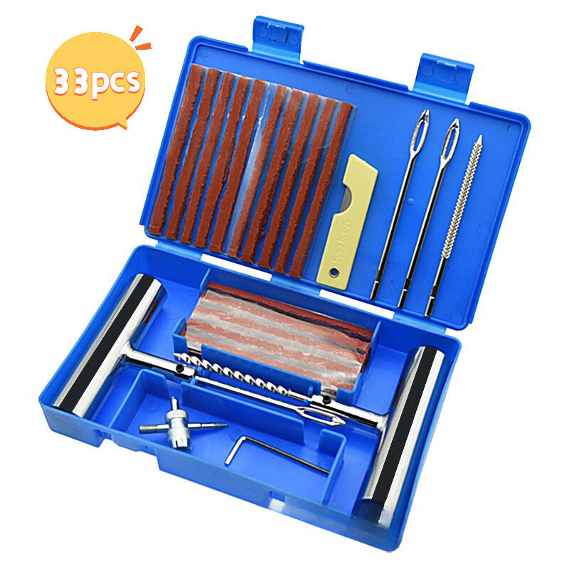 33-teiliges Reifenreparaturset, Auto-Pannenreparaturset, Reifenreparaturwerkzeuge, geeignet für Auto- und Motorradreifen