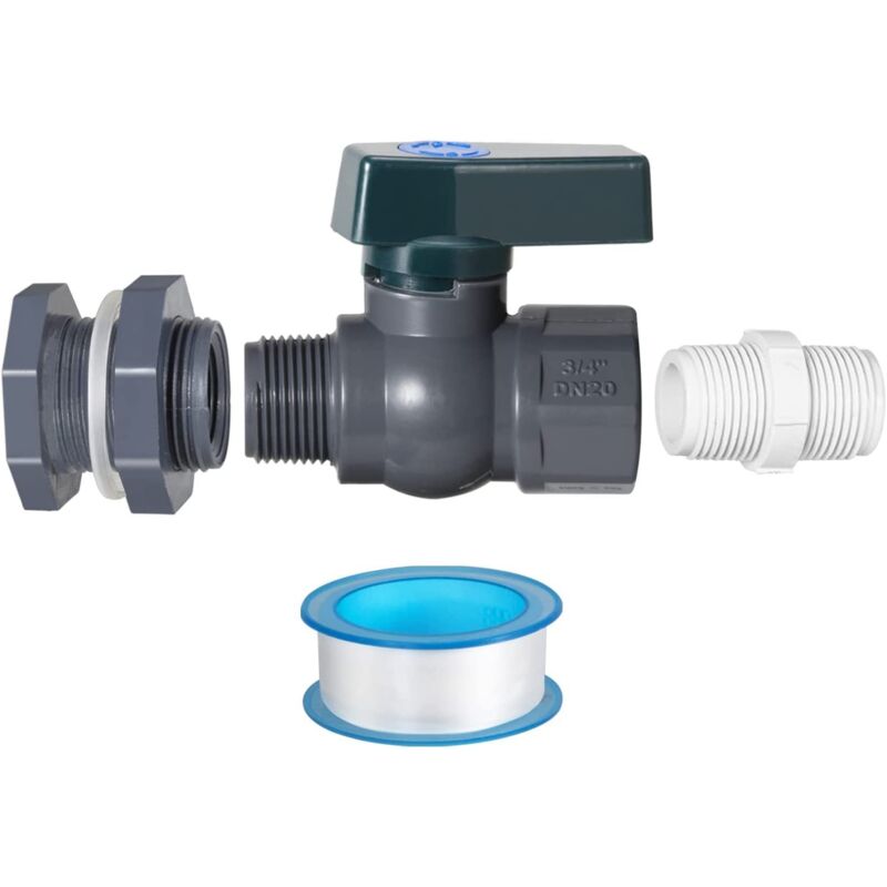 3/4 Inch Rain Barrel Spigot Kit - Water Barrel PVC Garden Diverter Kit with Bulkhead Fitting Hose Faucet Adapter and Thread Seal Tape for Water