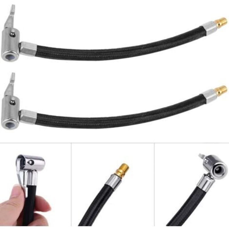 35 cm langer Aufblasschlauchadapter, zweiteiliger, geflochtener Aufblasschlauch mit Düsenadapter zum Aufpumpen von Fahrrad-, Motorrad- und Autoreifen.