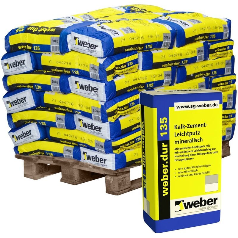 Weber Saint Gobain - 42x weber.dur 135 Kalk-Zement Leichtputz 30kg naturgrau