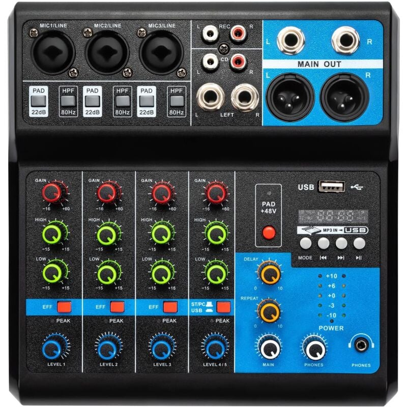 5-Kanal-Bluetooth-Mixer usb Live Studio Audio DJ-Mixer Konsole DJ-Verstärker DJ-Live-Mixer