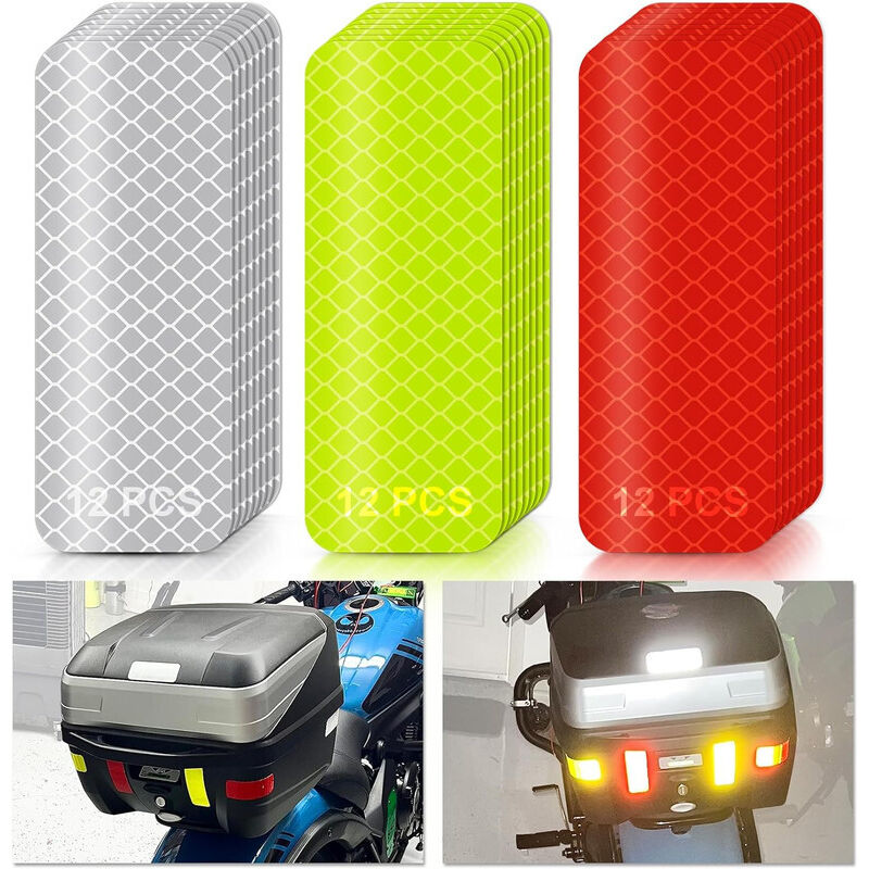 36 selbstklebende Reflektorstreifen in Silber, Gelb und Rot – hochsichtbarer fluoreszierender Klebstoff – für Motorräder, Fahrräder und Helme