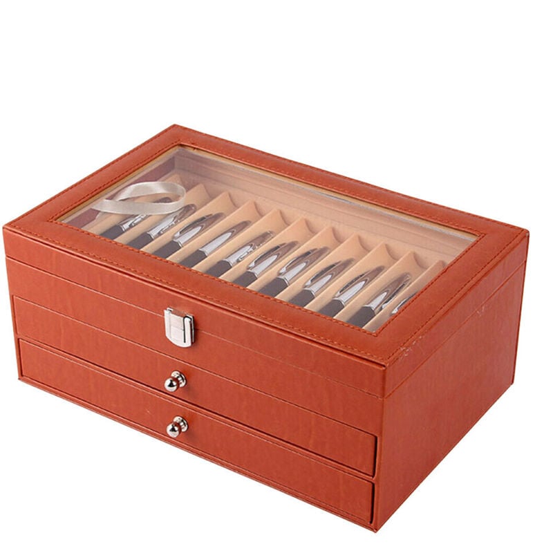 36 Slot Fountain Vitrinenhalter Transparente Stifte aus Leder Vitrine Pen Box Aufbewahrungsbehälter Organizer Box