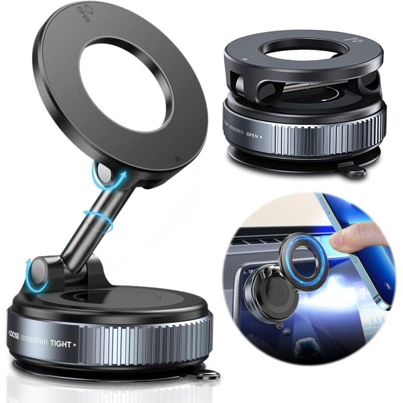 360°-Magnet-Saugnapf-Handyhalterung – faltbar und verstellbar – kompatibel mit allen MagSafe-Handys. Universelle, drehbare Autohalterung –