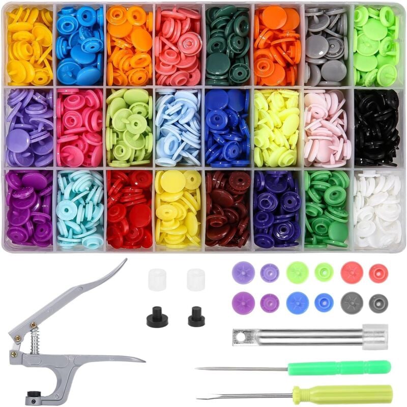360 Stück Kunststoffdruckknöpfe in 24 Farben mit Metallzange Werkzeug für Kleidung, Lätzchen, Regenmäntel Nähen