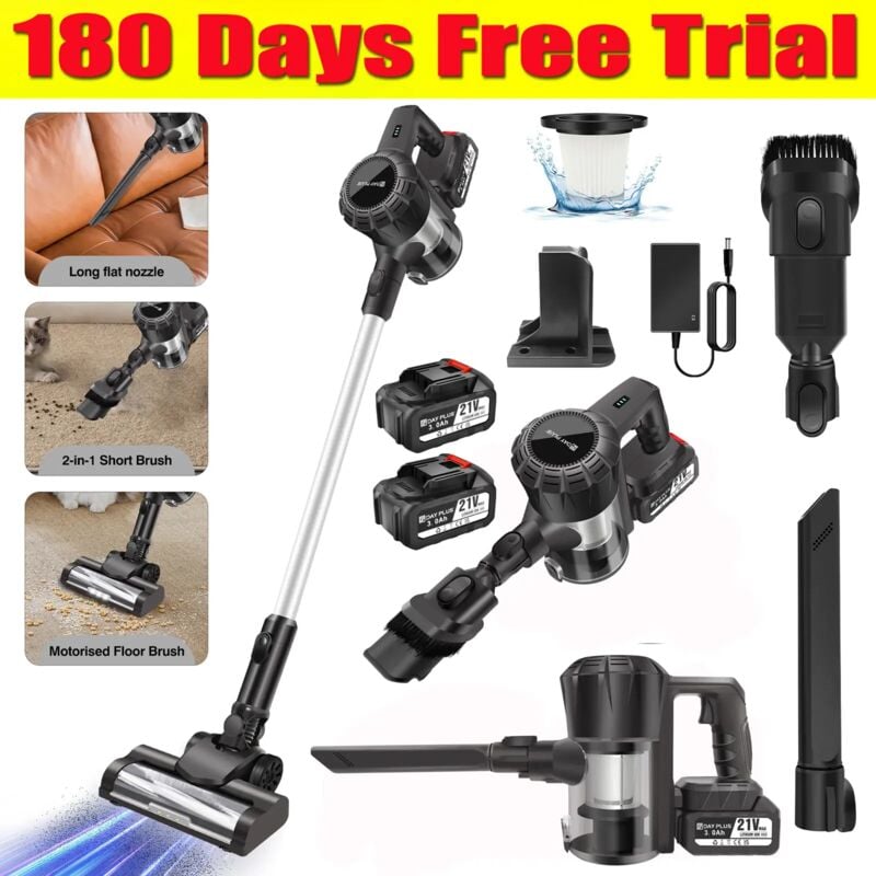 3600W Staubsauger Akku Handstaubsauger kabellos beutellos Mit 2 x 3.0AH Akku