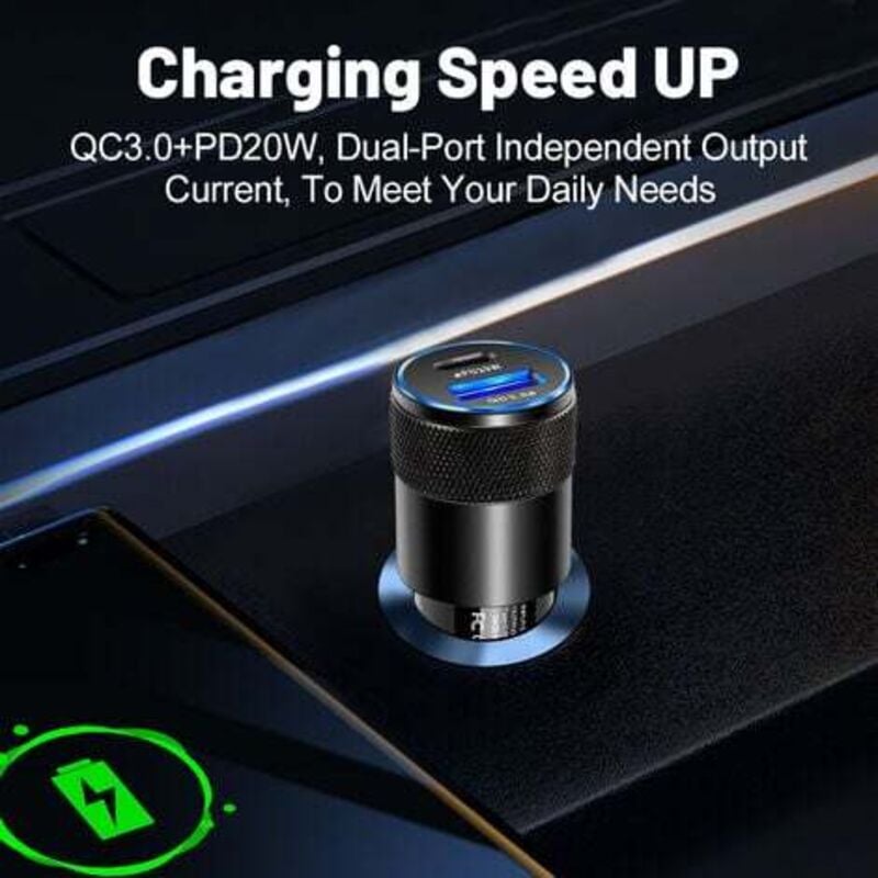 38-W-Autoladegerät, USB C PD20W Schnellladung, USB A QC3.0 3.1A für iPhone 14/13/12/11/X/XS, Samsung S21/S20/S10/S9/S8, iPad Pro/Air, Airpods Pro –