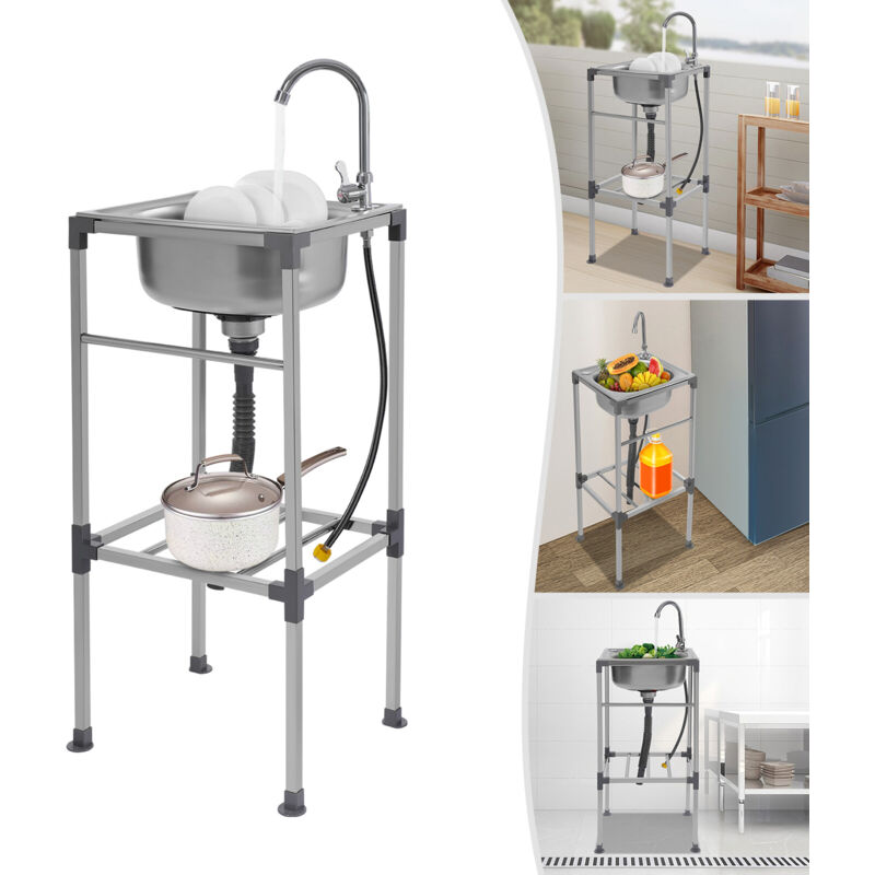 38x33x83cm Aufsatzspüle aus Edelstahl, Aufsatzwaschbecken, Spüle aus Edelstahl, gewerbliche Spüle mit Kaltwasserhahn