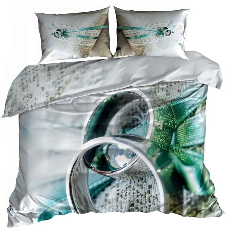 3D Baumwollsatin Bettwäsche 160x200cm WEDDING RINGS