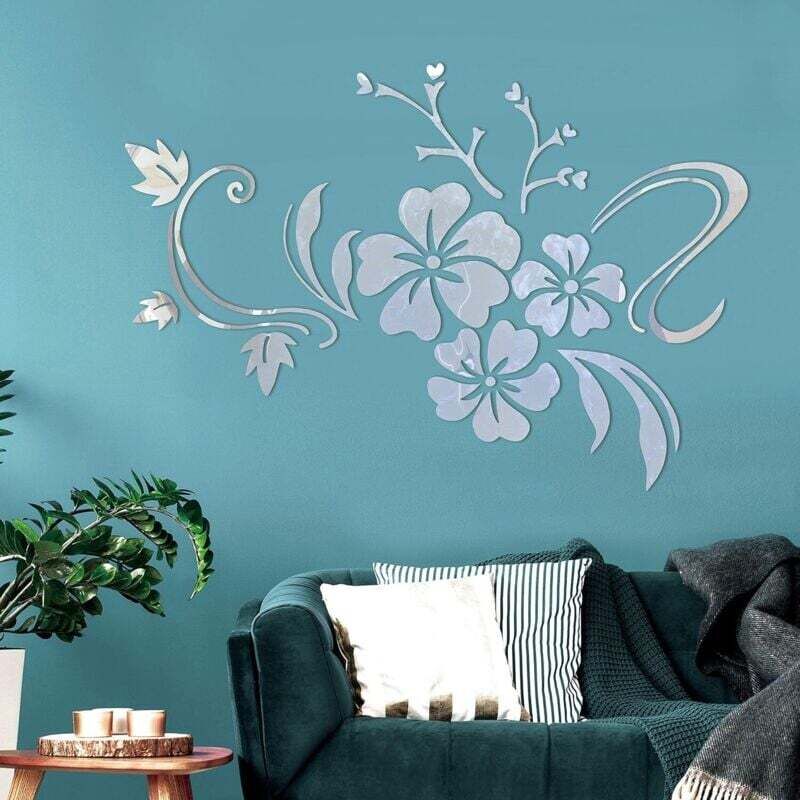 3D-Blumen-Spiegel-Wandtattoos, Acryl-Spiegel-Wandaufkleber für Kinderzimmer, Wohnzimmer, DIY-Dekoration