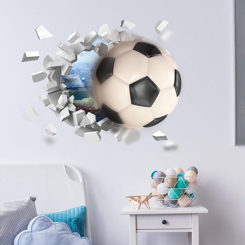 Csparkv - 3D-Fußball-Poster – Schlafzimmer-Wanddekoration für Kinder und Jugendliche – selbstklebender Fußball-Wandaufkleber – Jungenzimmer –