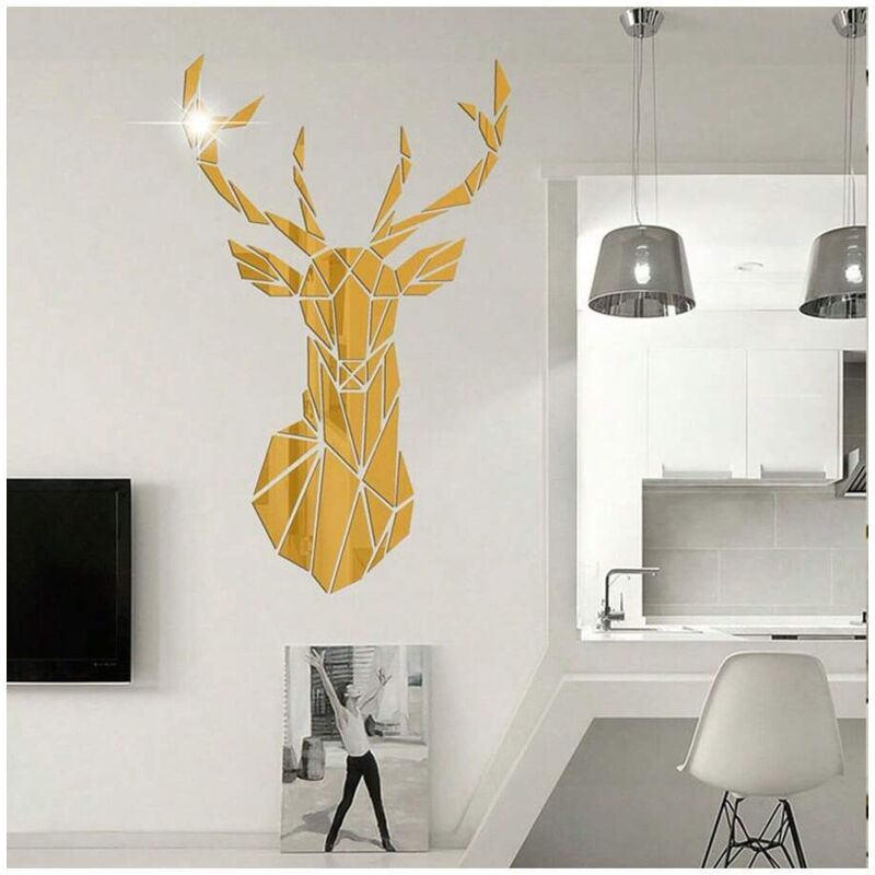 3D-Spiegel-Wandaufkleber, selbstklebender Acrylspiegel für die DIY-Innendekoration (Gold)