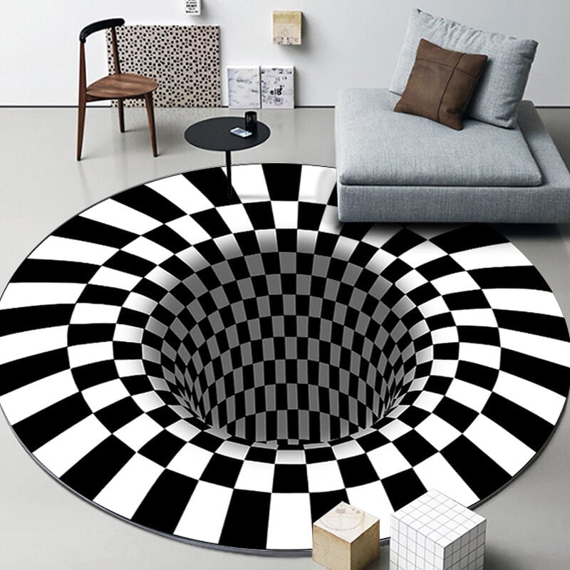 3D-Teppich in runder Form, Wirbelfalle, visuelle Illusion, Teppich, bedruckter Teppich, Bodenmatte, rutschfeste Fußmatte, Wohnzimmerdecke, 80 x 80 cm
