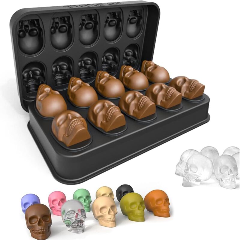3D-Totenkopf-Eiswürfelform mit Deckel, Silikon-Eiswürfelform, für Whiskygläser, Scotch, Cocktails und Liköre, Backform, Gelee, Mousse-Torte,