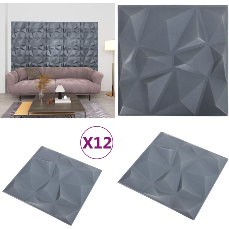 3D-Wandpaneele 12 Stk. 50x50 cm Diamant Grau 3 m² - 3D Wandpaneele - Wanddekoration - Wohnzimmer Deko - Schlafzimmer Deko - Badezimmer Deko - Home &