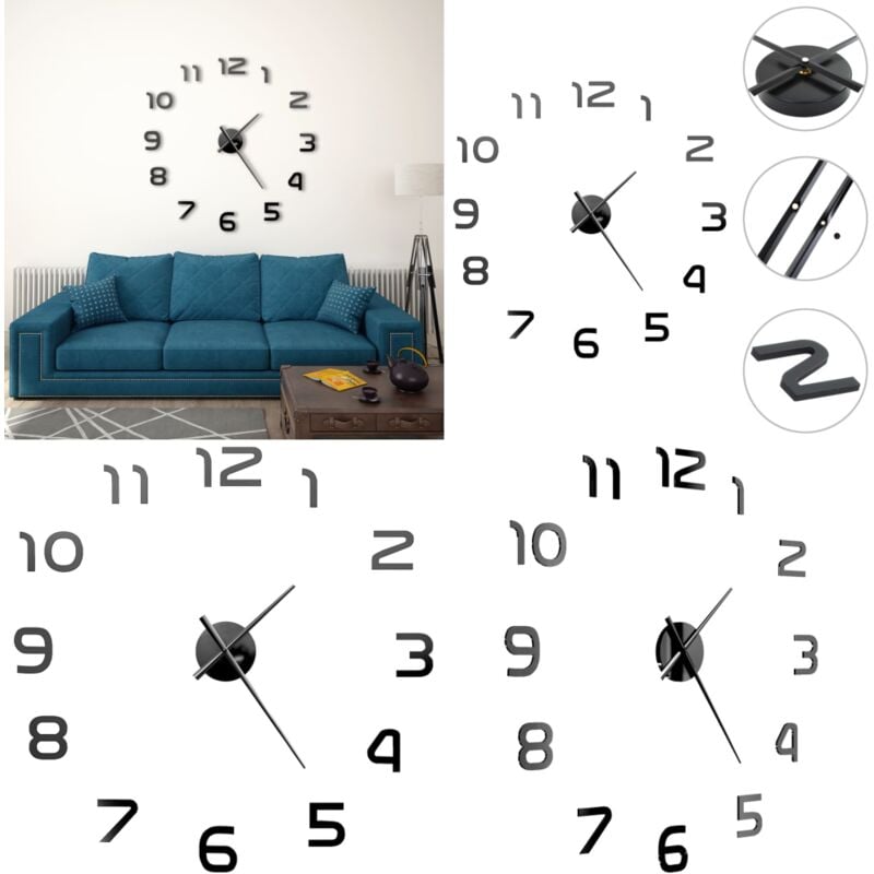 3D-Wanduhr Modernes Design 100 cm xxl Schwarz - Wanduhr - Wanduhren - Home & Living - Schwarz