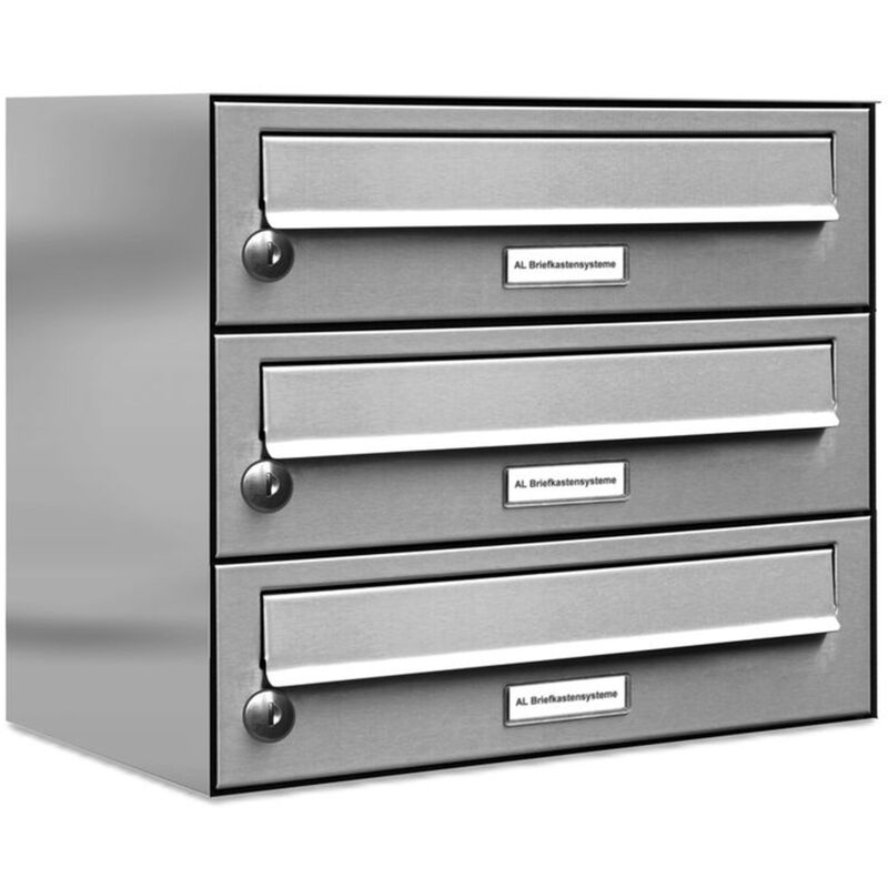 Al Briefkastensysteme - 3er Edelstahl V2A Briefkasten Anlage 3 Fach Wandbriefkasten Post