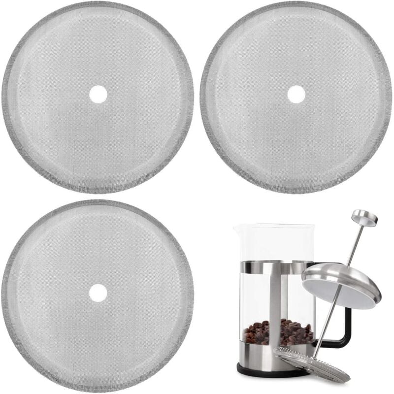 3er-Pack Ersatzsiebfilter für French Press, wiederverwendbare Edelstahl-Netzfilter für 1000 ml/34 oz/8 Tassen Universal-French-Press-Kaffeemaschinen