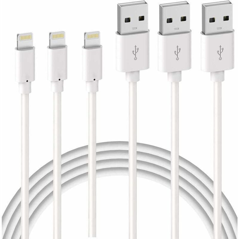 3er-Pack iPhone-Ladekabel 2 m 【MFI-zertifiziert】 Lightning-Schnellladekabel für iPhone 11 Pro XS Max XR X 8 7 6s 6 Plus 5 Se iPad, weißes Kabel