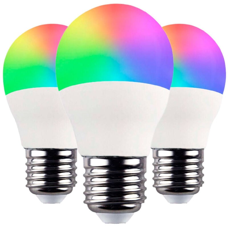 7hsevenon - 3er-Pack kugelförmige LED-Lampen Smart WiFi E27, 5 w, entspricht 35 w, 450 lm, rgbww, dimmbar über Smartphone/App, 25000 h, 7 h, SevenOn