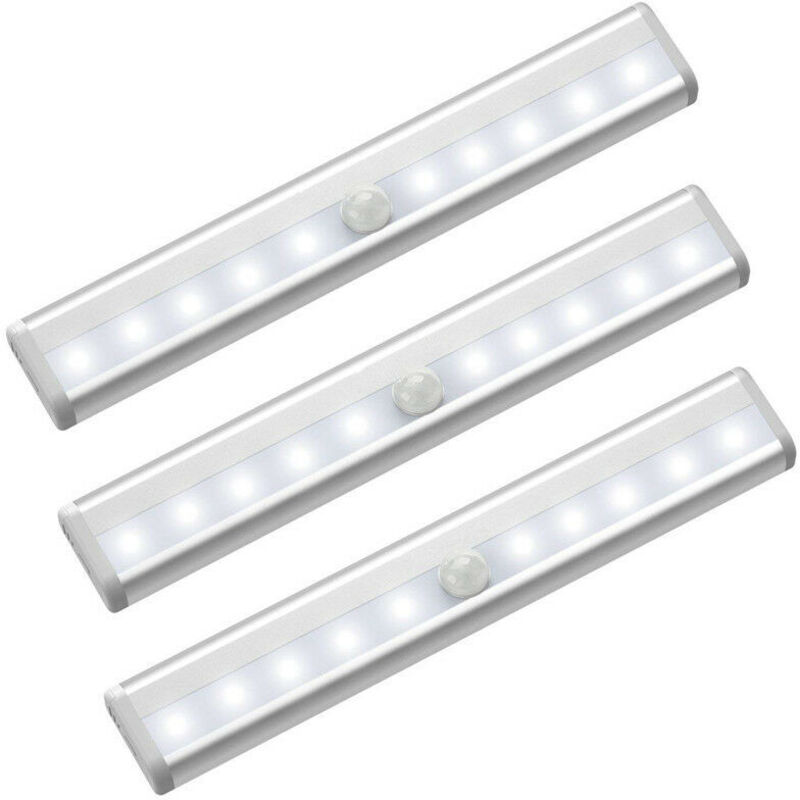 3er-Pack LED-Schrankleuchten mit Bewegungsmelder, 10 kabellose LED-Strahler, LED-Schrankleuchten, batteriebetriebene LED-Beleuchtung mit