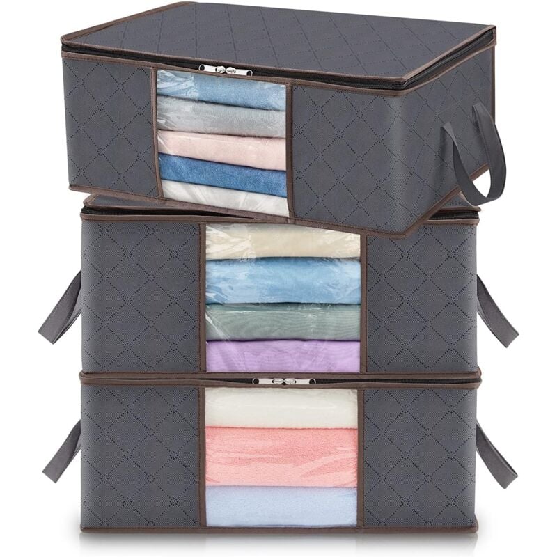 Ersandy - 3er-Set Aufbewahrungstasche für Kleidung, 35 l, faltbare Unterbett-Aufbewahrungsbox, Quilt-Aufbewahrungshülle, Schrank-Organizer, robustes,