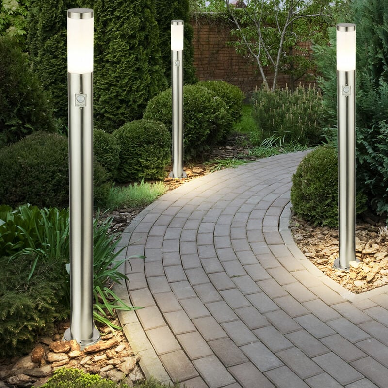 Etc-shop - 3x Außen Steh Lampen Edelstahl Terrassen Strahler Park Leuchten Bewegungsmelder