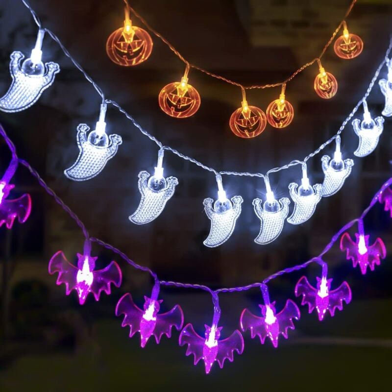 3er-Set Halloween-Lichterketten – Lichterpfosten – 3 m lange Lichterkette mit 20 LEDs, batteriebetrieben, für die Halloween-Dekoration im Innen- und