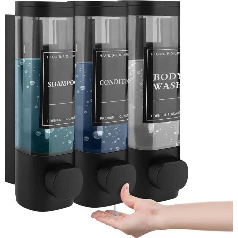 3er Set Seifenspender Wandmontage 300ml Ohne Bohren für Waschbecken Bad Duschgel Shampoo Lotion für Küche und Bad Schwarz
