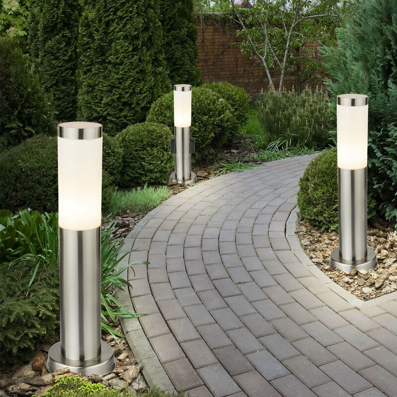 Etc-shop - 3er Set Steh Leuchten Außen Beleuchtungen Steckdosen Edelstahl Stand Lampen Strahler IP44 E27 Licht
