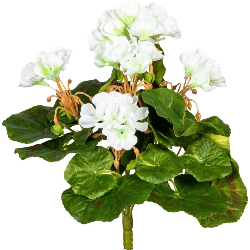 3er Set UV-beständige Minigeranie 24 cm hoch mit 5 weißen Blüten für drinnen & draußen