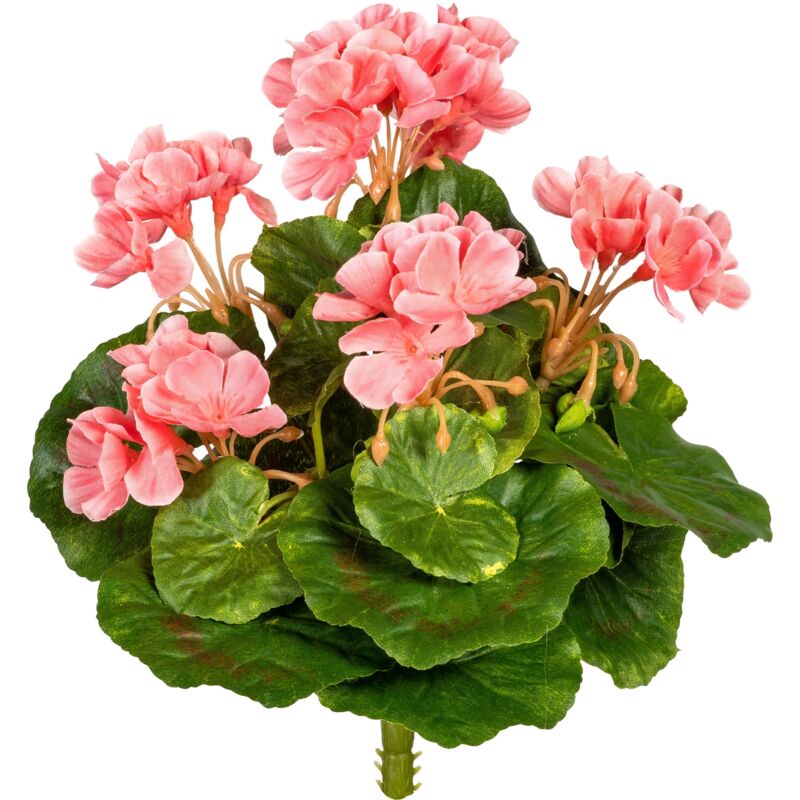 3er Set UV-beständige Minigeranie 24 cm mit 5 rosa Blüten – Kunstpflanze für Innen und Außen