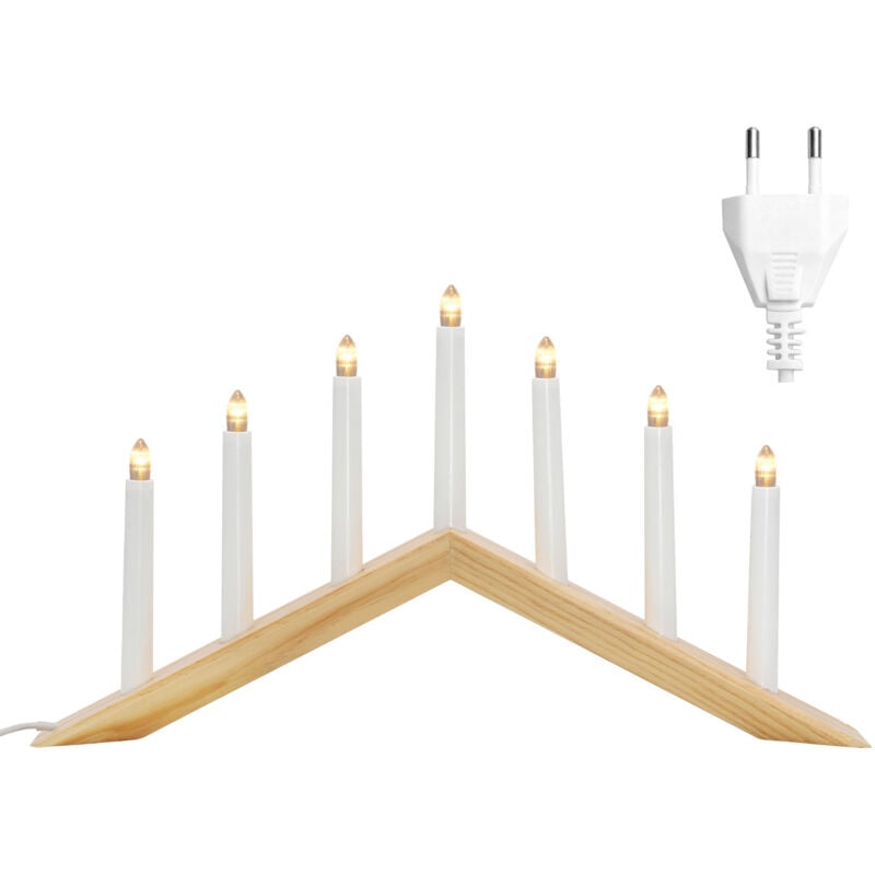 LED Schwibbogen Holz Schwibbogen Weihnachten Lichterbogen 52 cm mit 7 LED Kerzen Adventsleuchter Lichterbogen Kerzenbrücke Fenster Deko Weihnachtsdeko