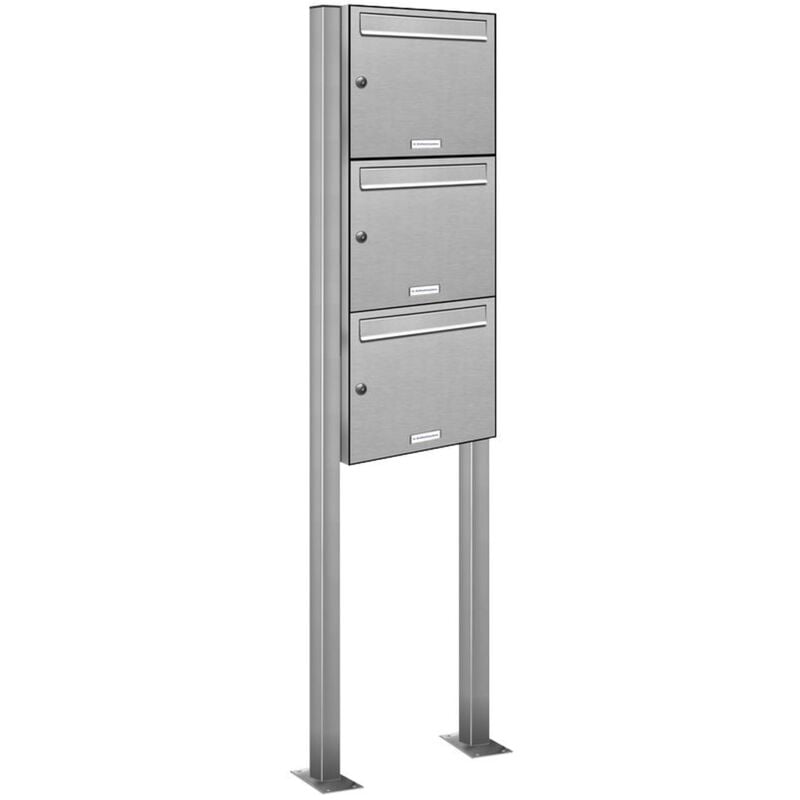 Al Briefkastensysteme - 3er V2A Edelstahl Standbriefkasten Anlage Freistehend