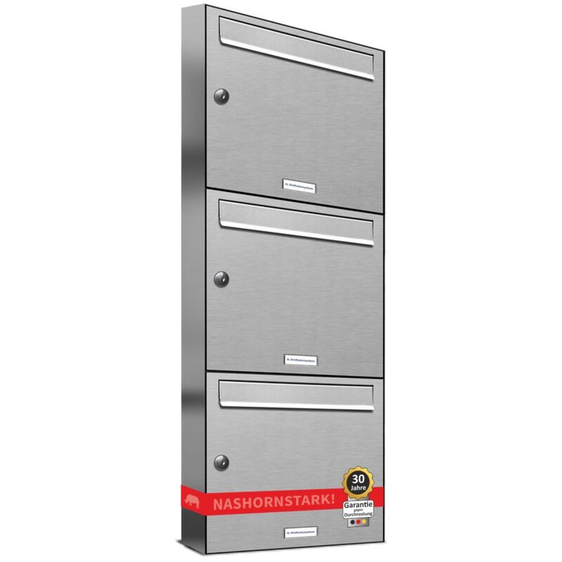 Al Briefkastensysteme - 3er V2A Edelstahl Wandbriefkasten Anlage 3 Fach Briefkasten Postkasten