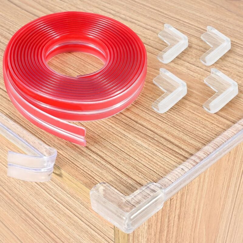 3M vorgeklebter Baby-Möbelschutz, Tischeckenschutz Baby Silikon Transparent Baby-Tischschutz mit 4 Baby-Eckenschutz