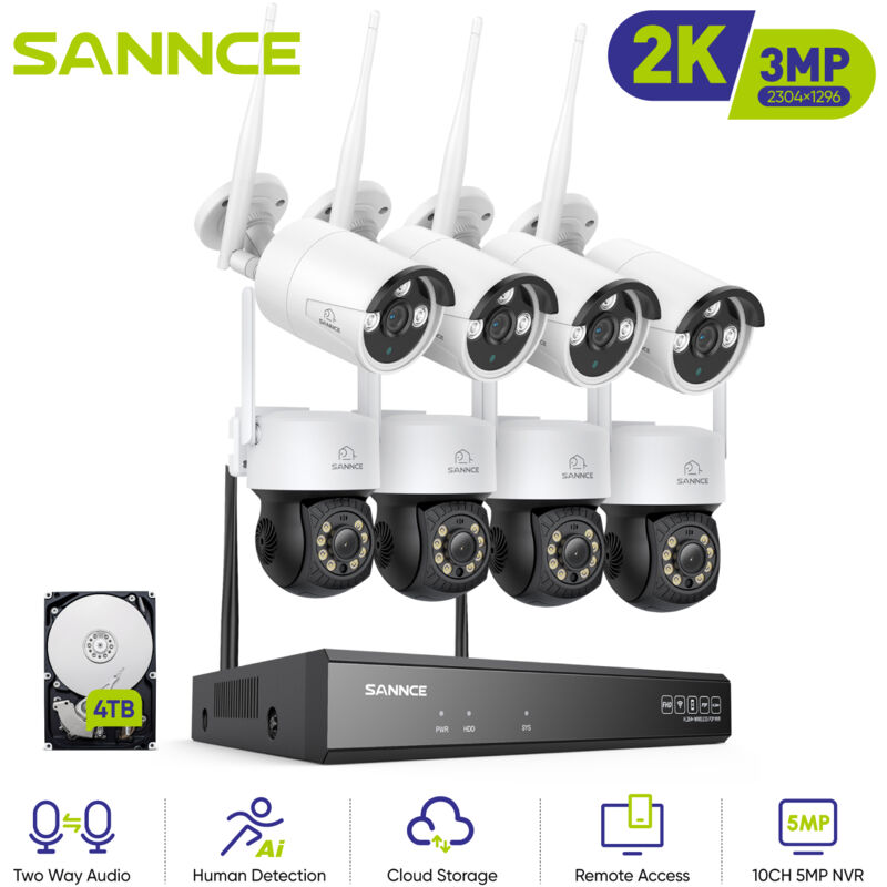 3MP wifi Videoüberwachungssets System ir Kamera Nachtsicht Zwei Wege Audio wlan cctv Sicherheit Kamera Kit - 4TB hdd - Sannce