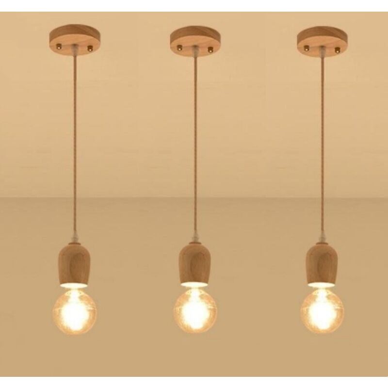 Retro Hängelampe Holz Pendelleuchte Höhenverstellbare Kronleuchter Esstischlampe Wohnzimmerlampe 3 Stücke