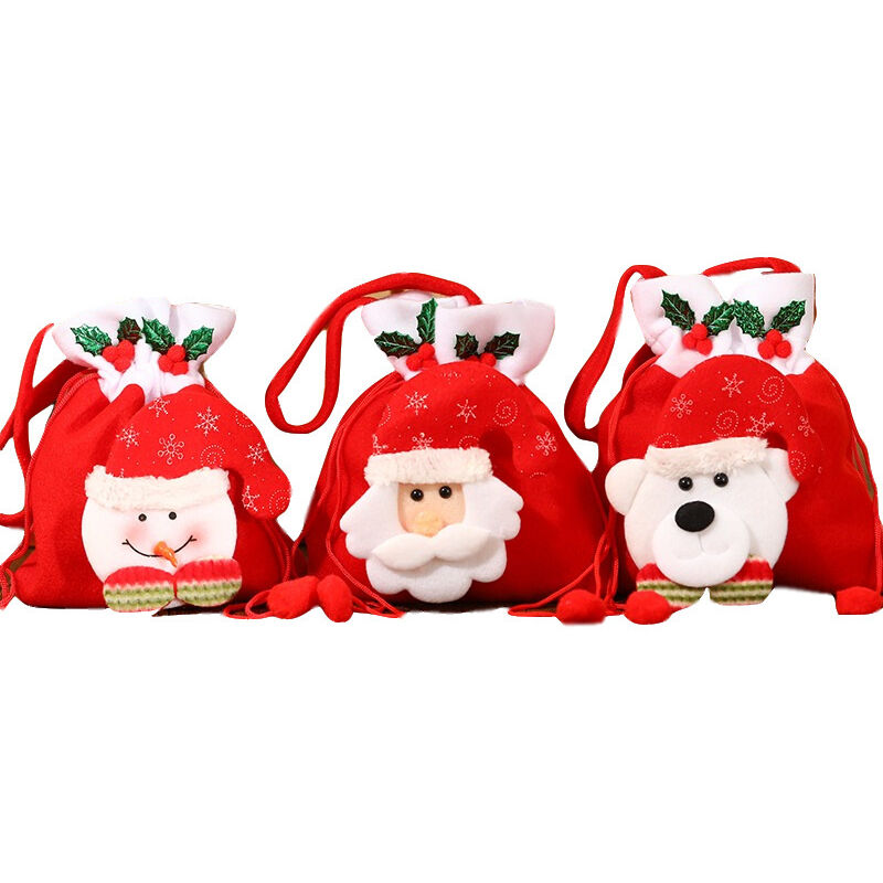 3PCS Weihnachten Geschenk Taschen Weihnachten Kordelzug Candy Taschen Santa Sack Rucksack