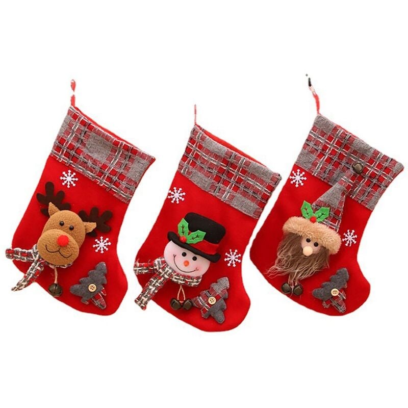3Pcs Weihnachtsstrumpf Weihnachtsmann Süßigkeiten Socke Geschenktüte Weihnachtsbaum hängen Dekor Tasche für Weihnachtsdekoration