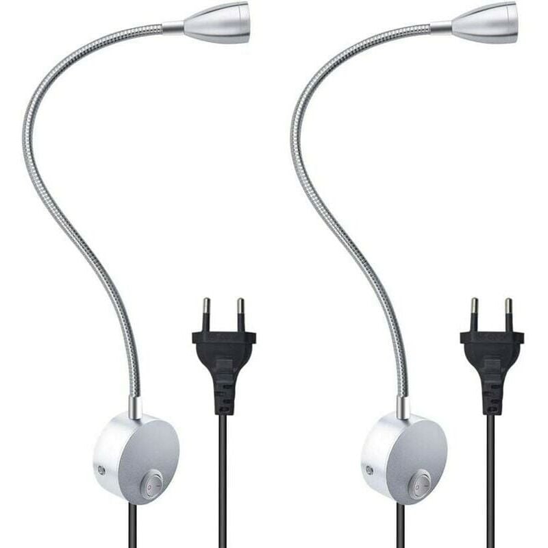 3W Flexible Wandleselampe mit EU-Stecker und Schalter, Wandleuchten zum Lesen, Bücher, Kopfteil, Schlafzimmer (2 Einheiten, warmes Licht),
