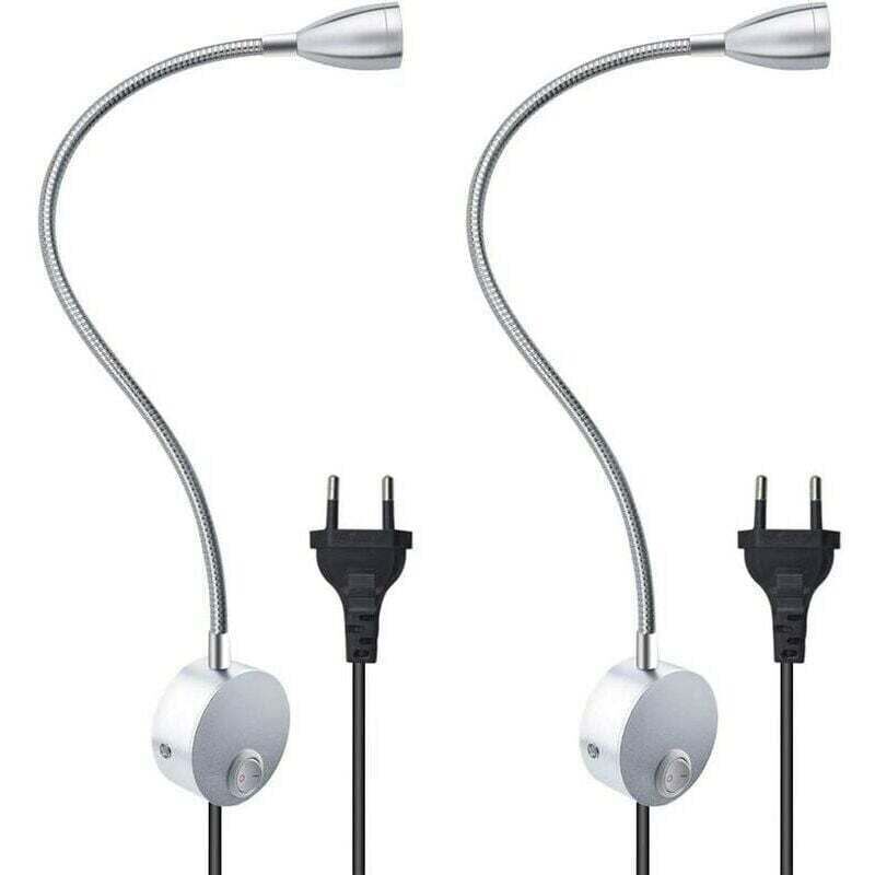 3W Flexible Wandleselampe mit EU-Stecker und Schalter, Wandleuchten zum Lesen, Bücher, Kopfteil, Schlafzimmer (2 Einheiten, warmes Licht),