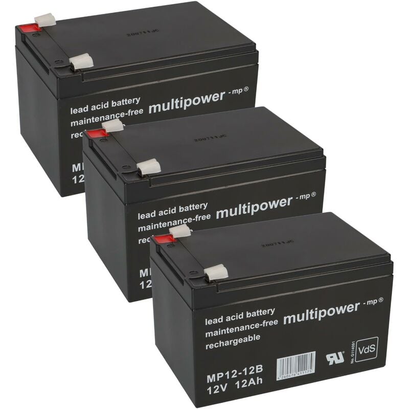 Multipower - 3x 12V 12Ah blei akku batterie für elektrofahrrad elektroscooter e-bike usv mp