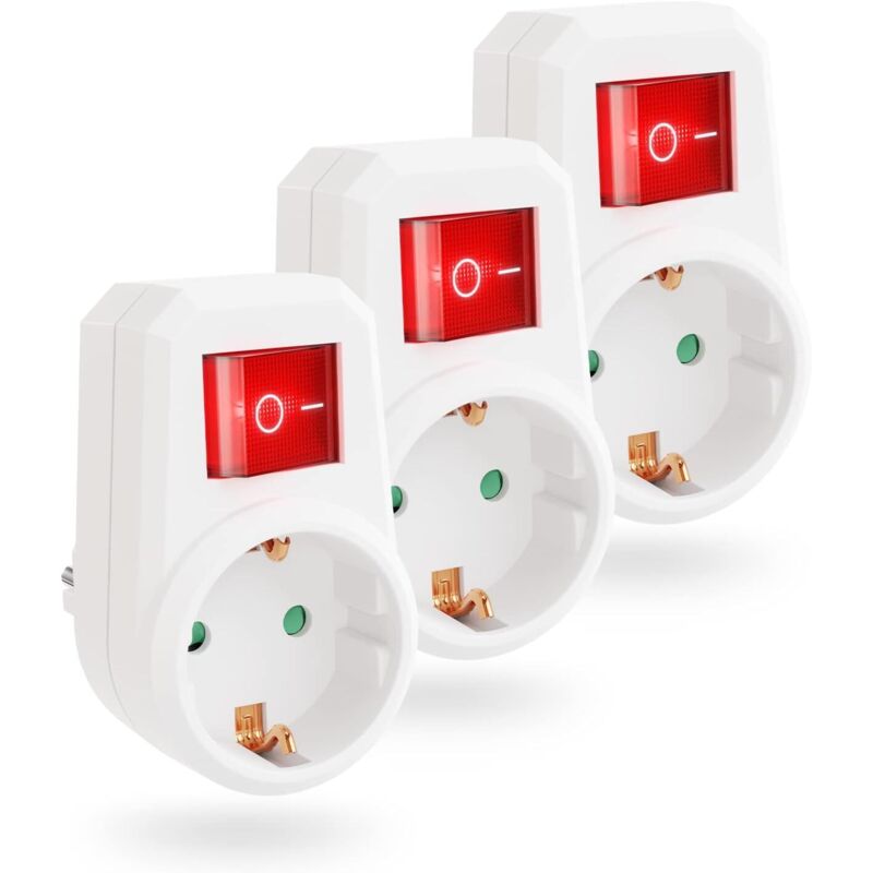 3x Steckdosenadapter mit Schalter – Steckdose mit FI-Schalter – Steckdose mit Schalter