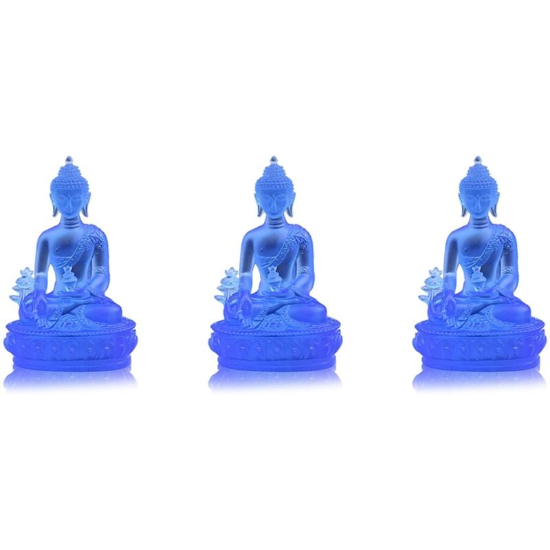 3X Tibetische Medizin Buddha Statue, Durchscheinendes Harz Buddha Skulptur Meditation Dekor Spirituelles Dekor Sammler Stück - Blau