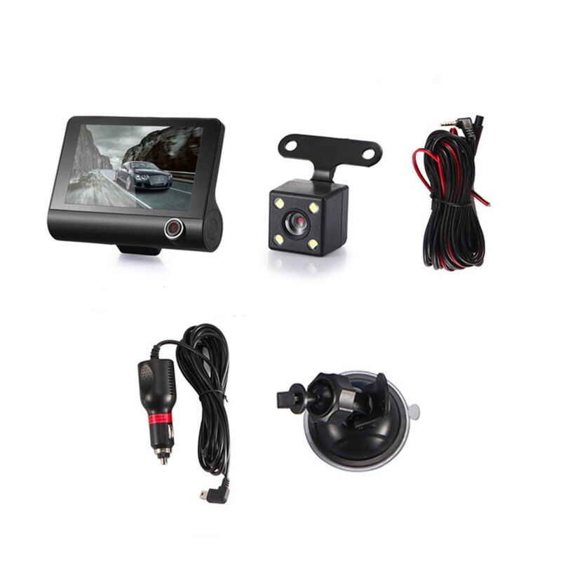 4--Auto-DVR-Dashcam, Dash-Kamera, HD-Bildschirm, 1080P, 3-Linsen-Videorecorder, Vorder-, Innen- und RüCkfahrkamera, Dashcam