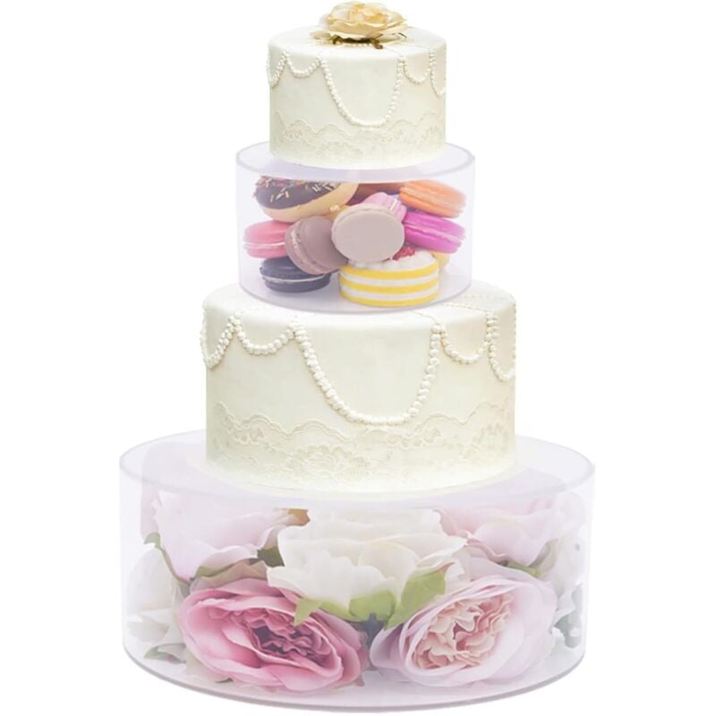 4 Etagere Tortenständer Befüllbar aus Verdicktes Acryl, Multifunktional Klar Tortentrenner Rund Tortenplatte Set, Acryl-Kuchen-Display-Board Torten