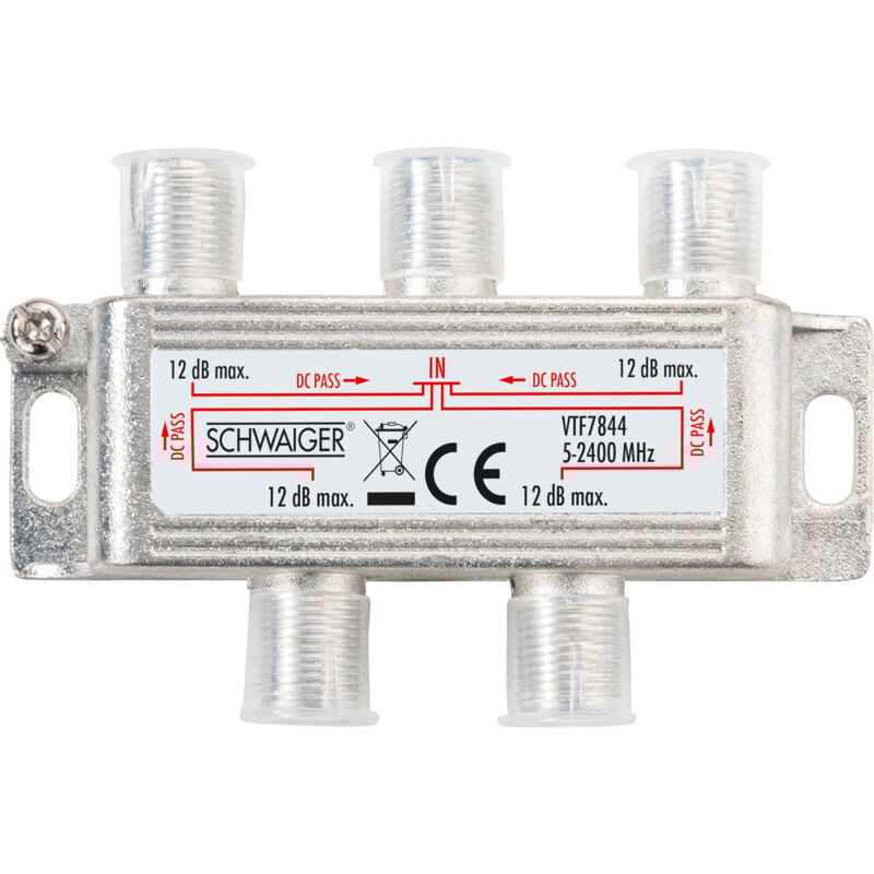 Schwaiger - Verteiler VTF7844 531 1x f Buchse auf 4x f Buchse, Dämpfung max. 12dB Verstärker & Verteiler