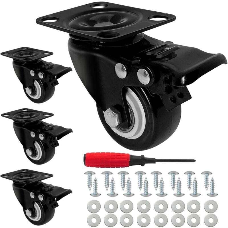 4 Lenkrollen mit Bremsen, 50 mm Gummiräder, Tragfähigkeit 280 kg (schwarz)